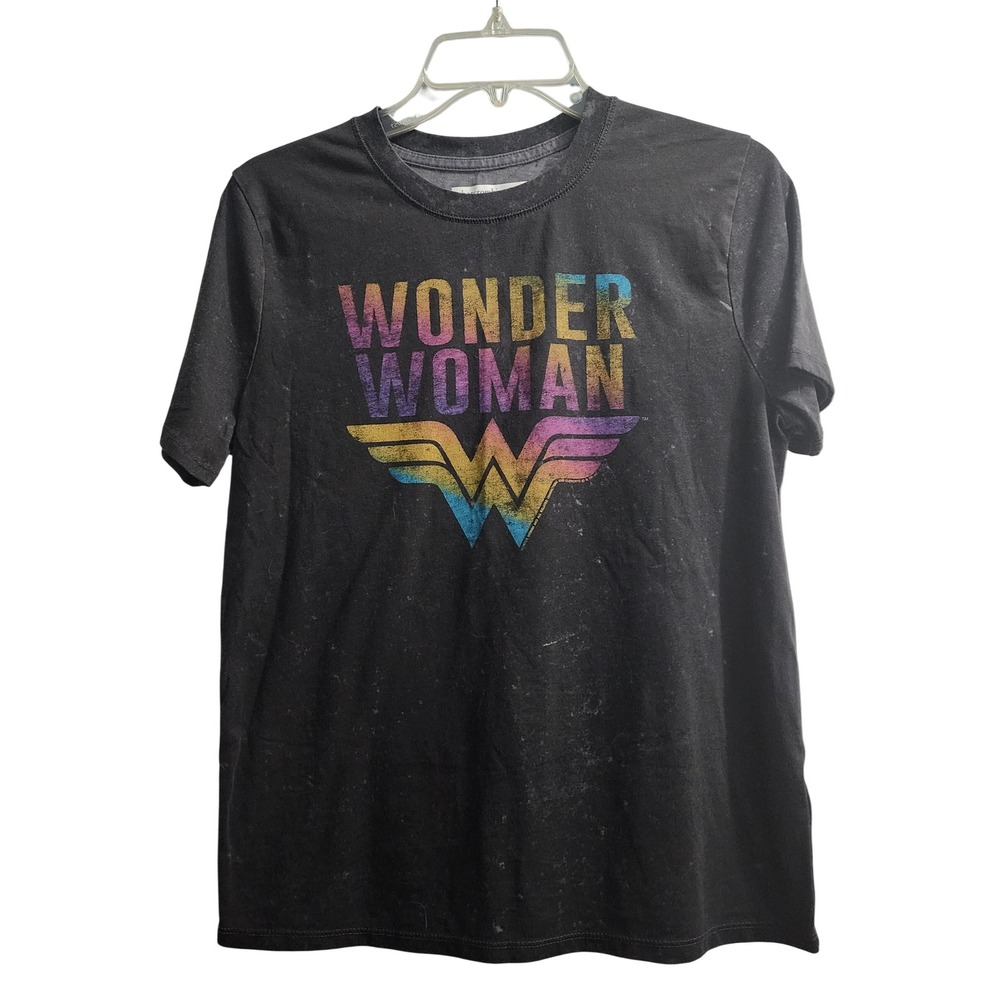 Abercrombie Kids Wonder Woman T Shirt Rainbow Logo Graphic Black Size 13 14